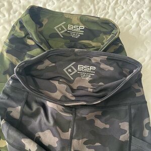 BSP Women's Camouflage Leggings Bundle 2 pairs- Green and Gray Set Lg/XL
